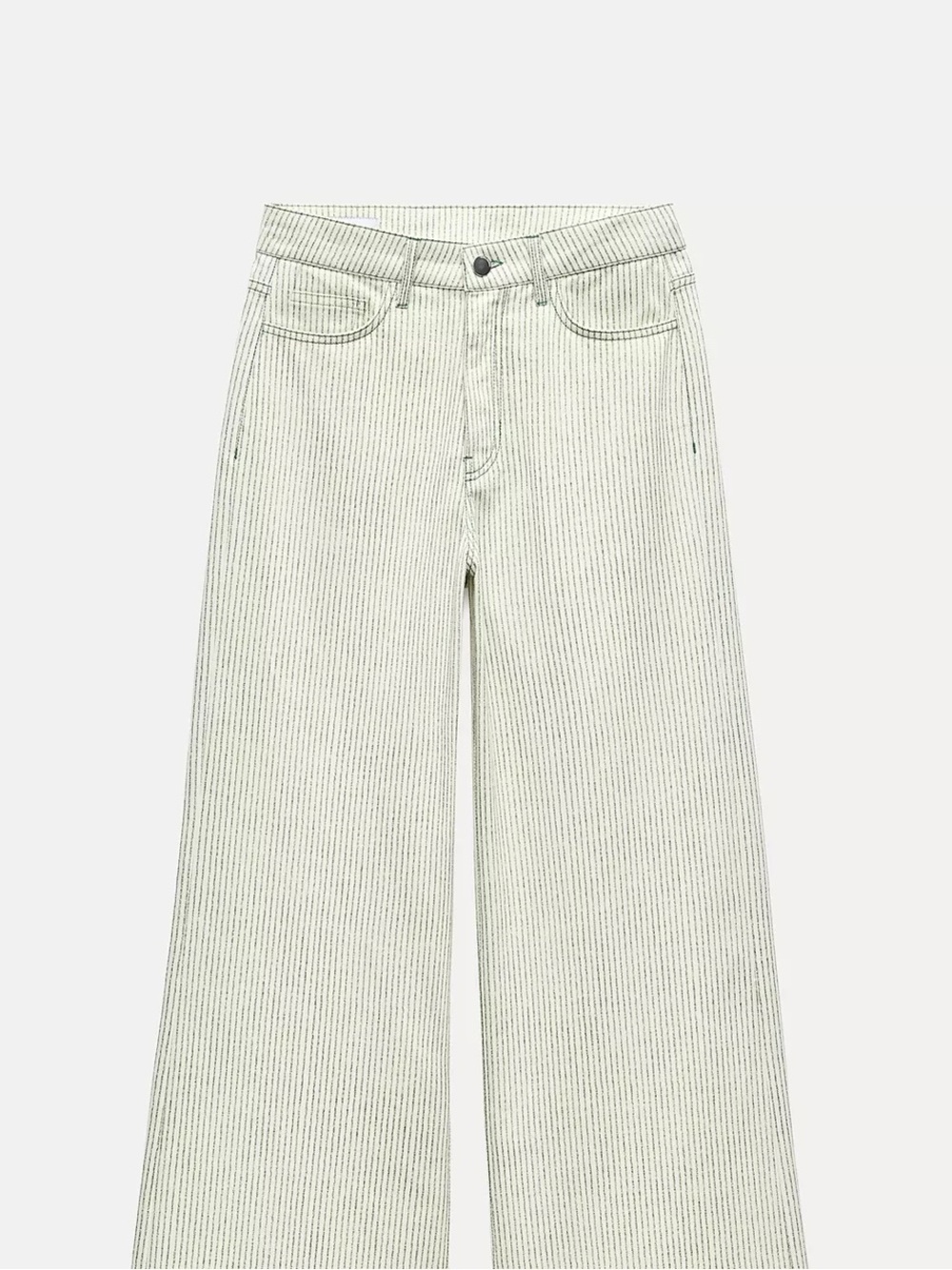 Zara Wide-Leg Jeans in Pale Green Pinstripe